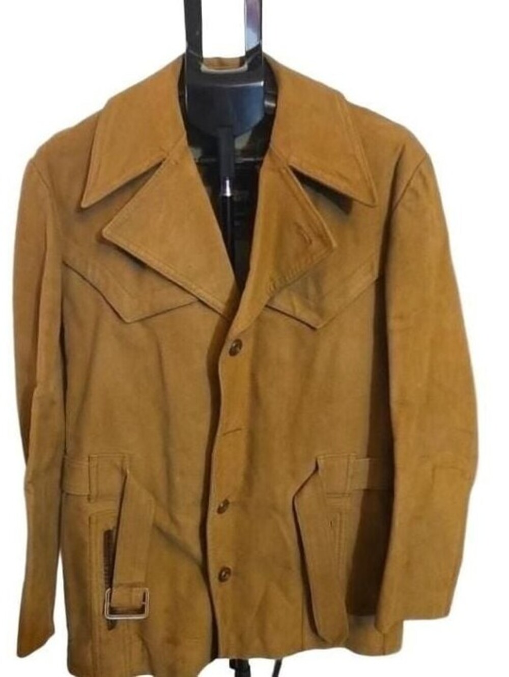 Vintage 1970s Men's Tan Suede Leather Western Jacket With Belt and Pocket Detail